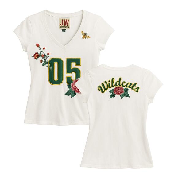Johnny Was V-Neck Wildcats Embroidered Tee in White Floral Jersey Size Small - Picture 1 of 7